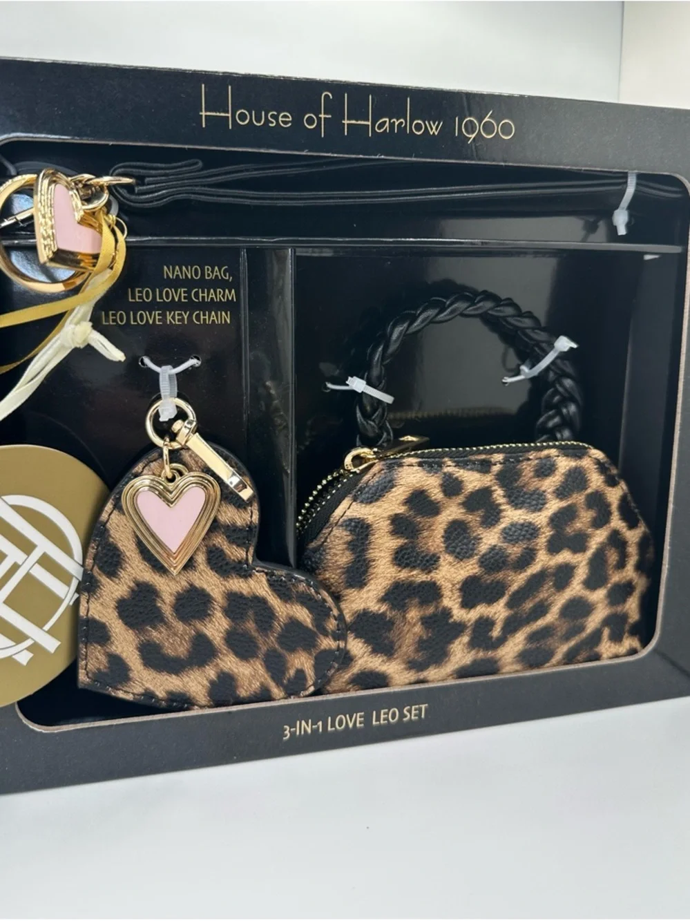 House of Harlow 1960 Leopard Mini Nano Bag Keychain Set NWT - Picture 5 of 5